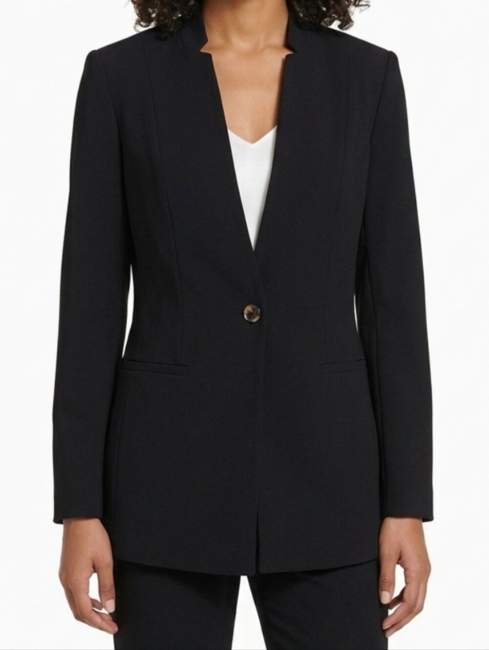 Collarless Tailored Elegant Blazer / Jacket In Black